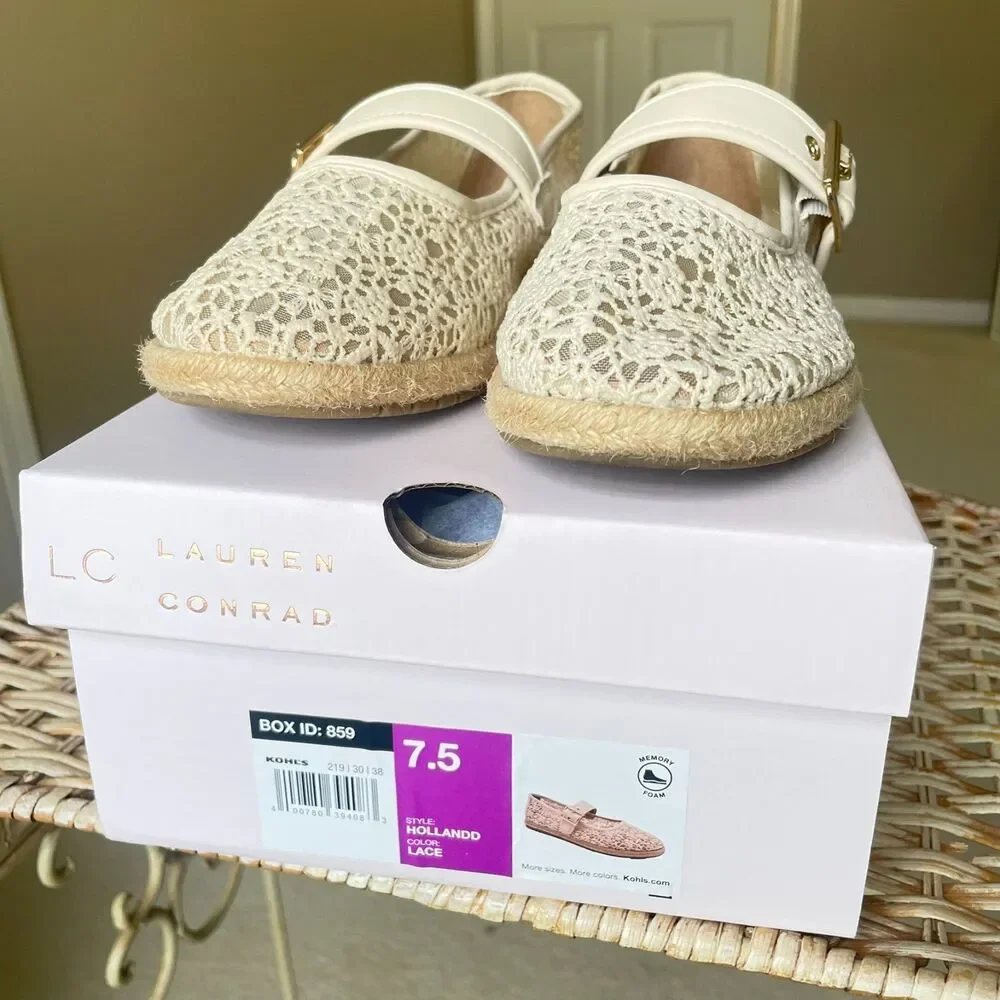 LC Lauren Conrad Beige Crochet Mary Jane Flats